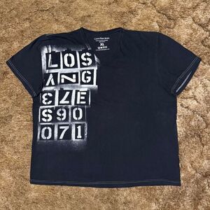 Vintage Calvin Klein Los Angeles V-Neck T-Shirt Black XLarge